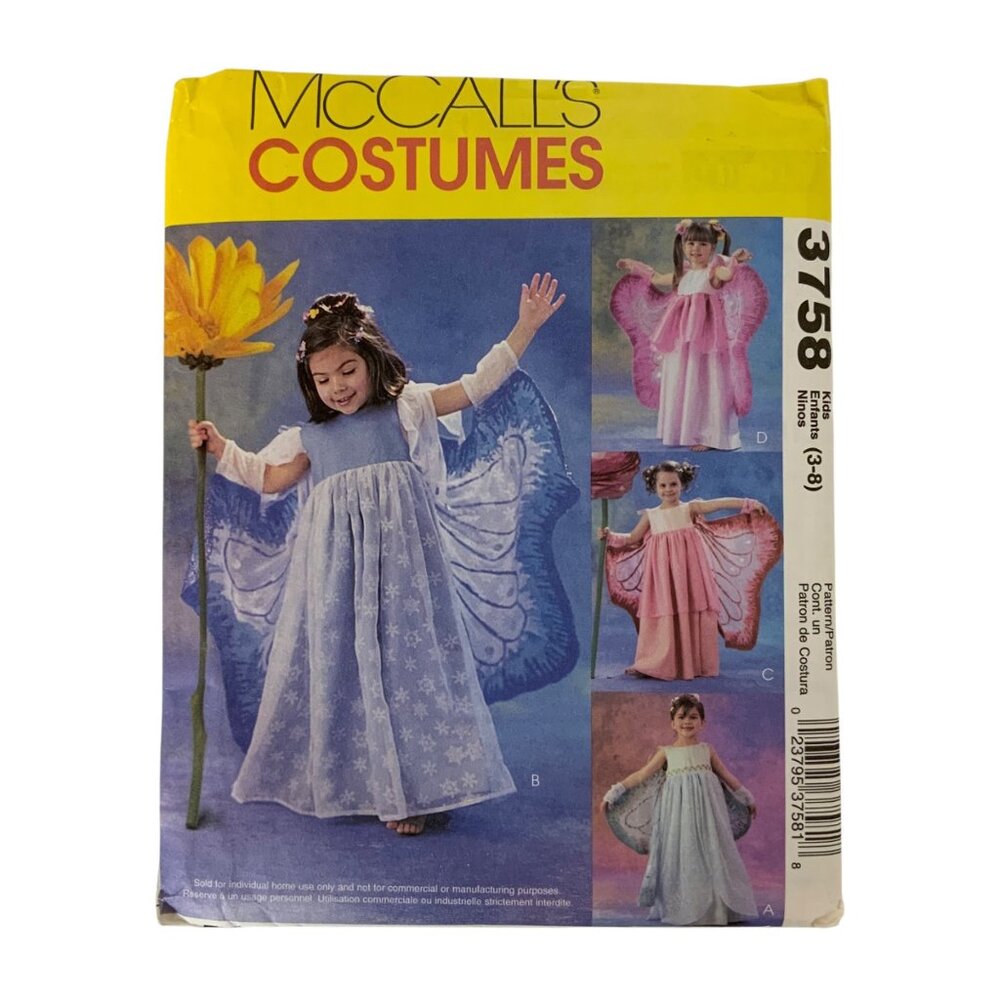McCalls 3758 Childrens Fairy Costume Sewing Pattern Sizes 2-6